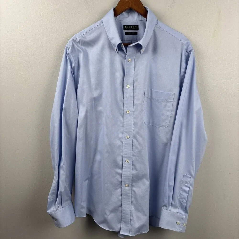 Ralph Lauren Dress shirt Mens 16 1/2 - 34/35 Blue Cotton Regular Stretch LS